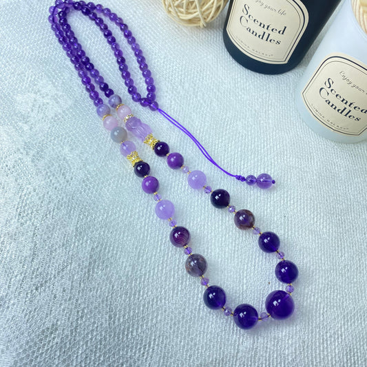 Natural Crystal Twikling Stars Full-Beaded Violet Adjustable Necklace
