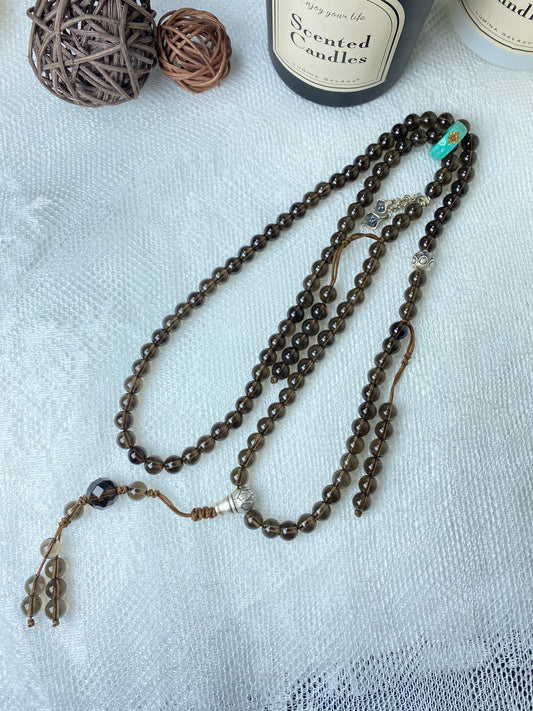 Natural Crystal 8mm Smoky quartz Aurora Long Party Sweater Necklace