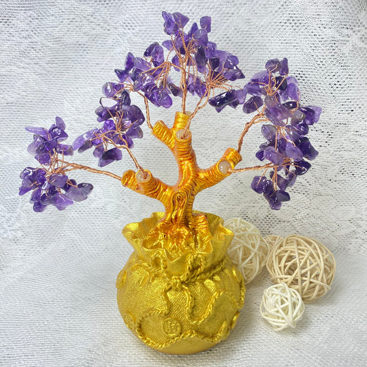 Golden Bag Amethyst Prosperity Tree