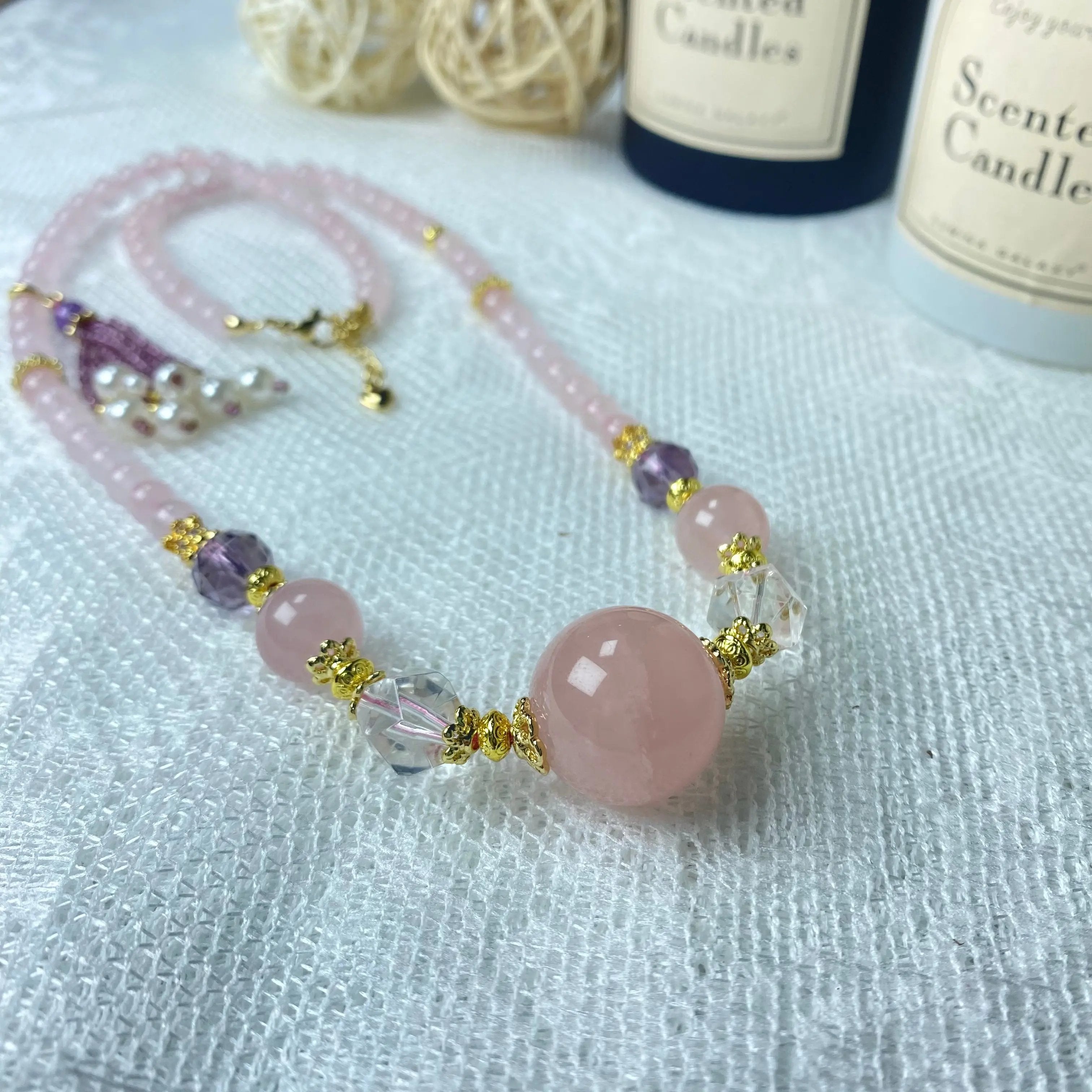 Natural Crystal 20mm Rose Quartz Adjustable Long Necklace