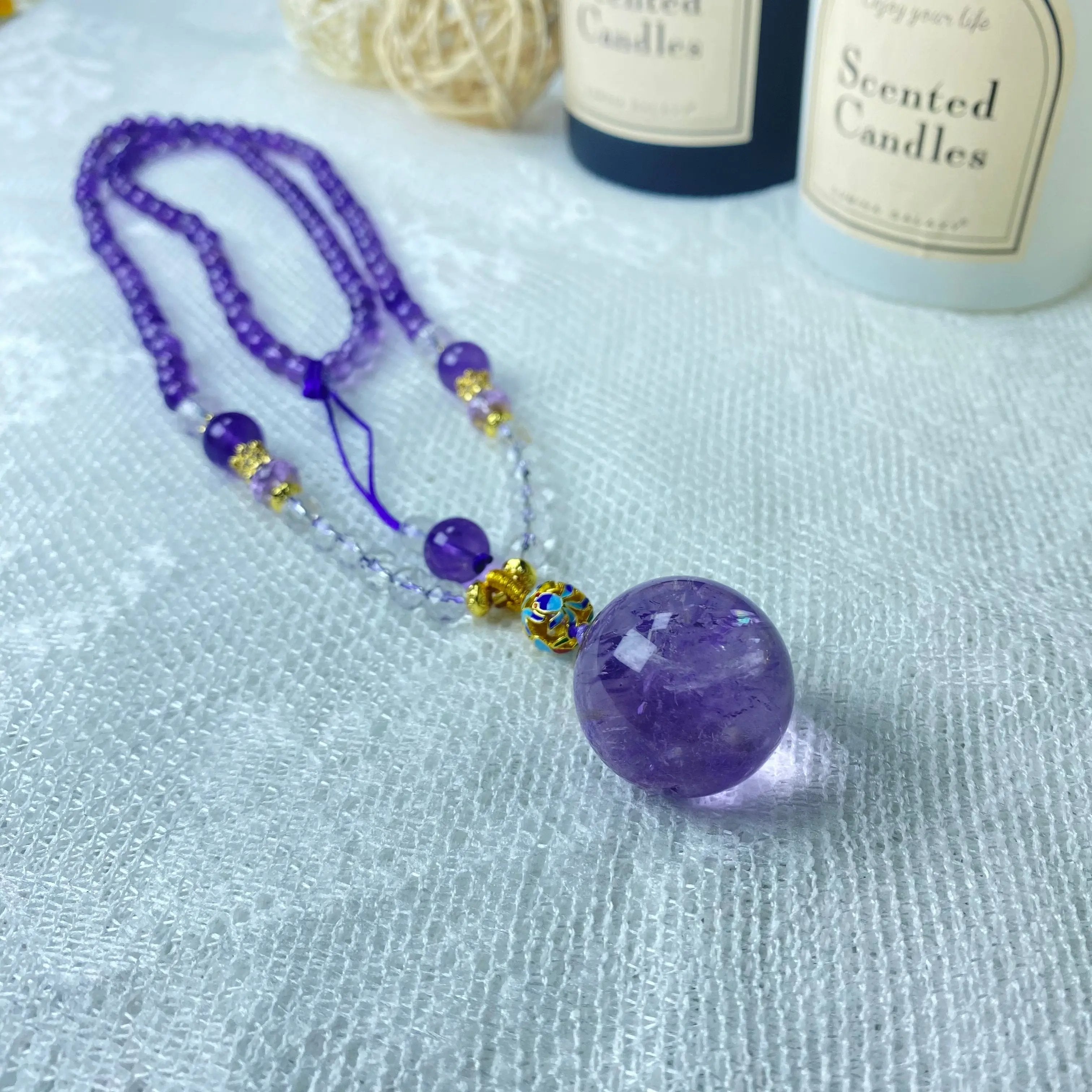 Natural Crystal 26mm Violet Light  Energy Long Adjustable Necklace
