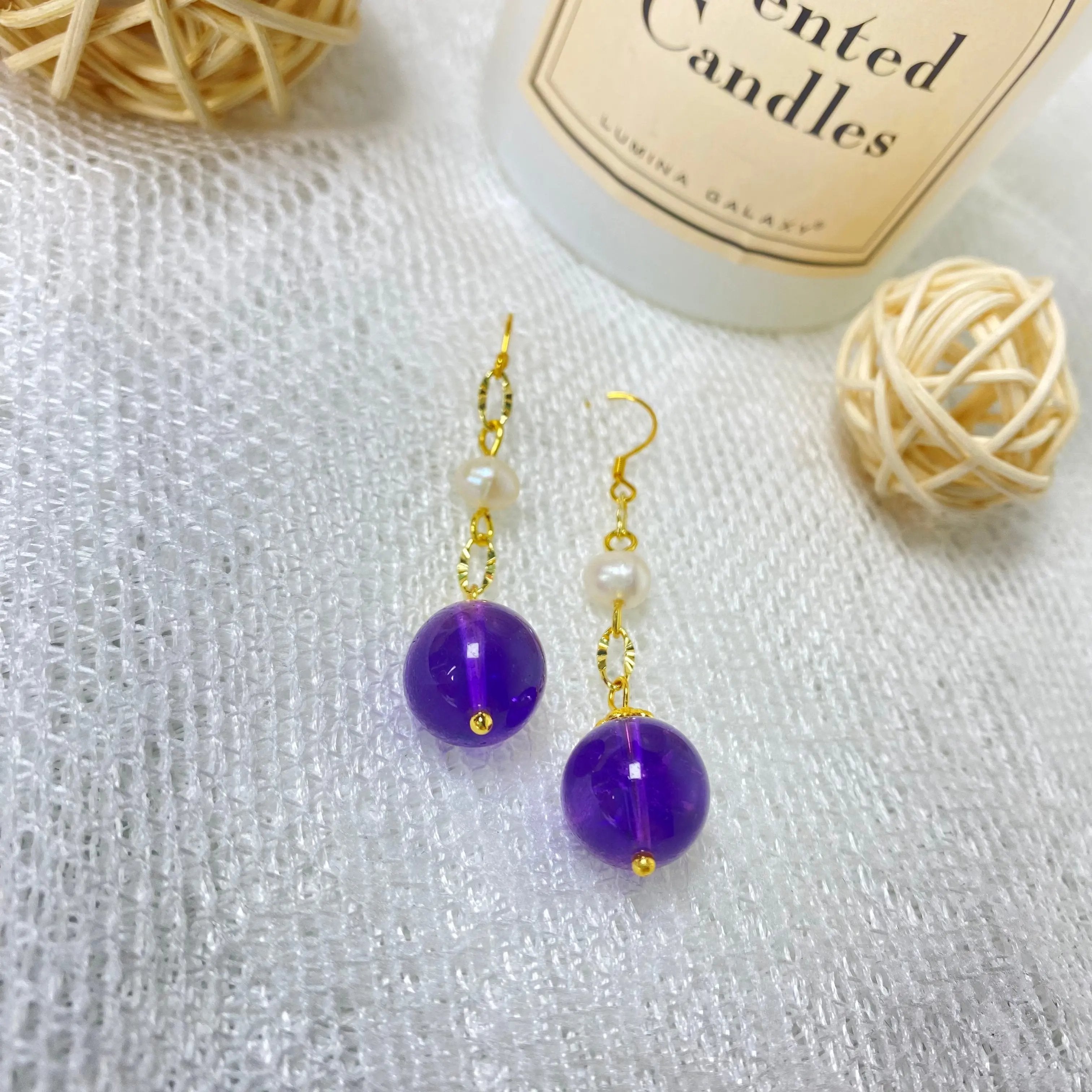 Natural Crystal  Amethyst Adjustable 10-12mm Necklace Golden Bloom Set