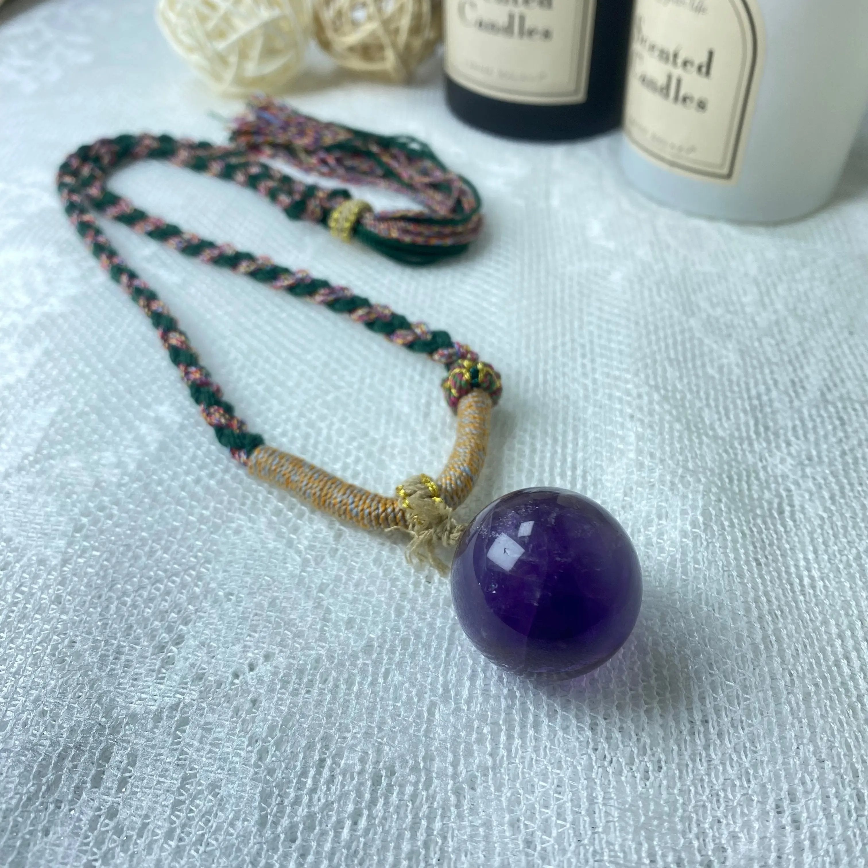 Natural Crystal Bohemian Spirit 29mm Amethyst Amulet adjustable necklace