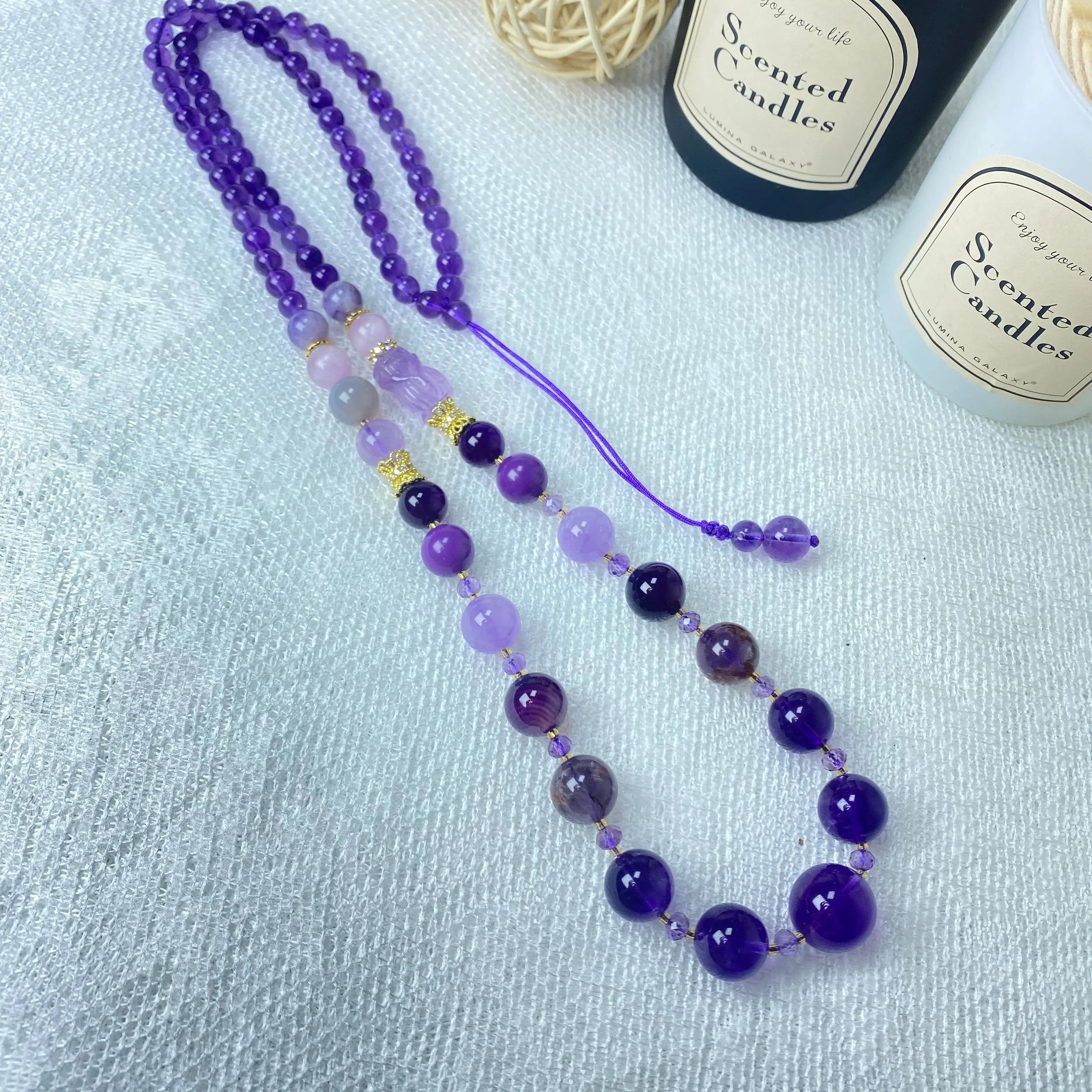 Natural Crystal Twikling Stars Full-Beaded Violet Adjustable Necklace