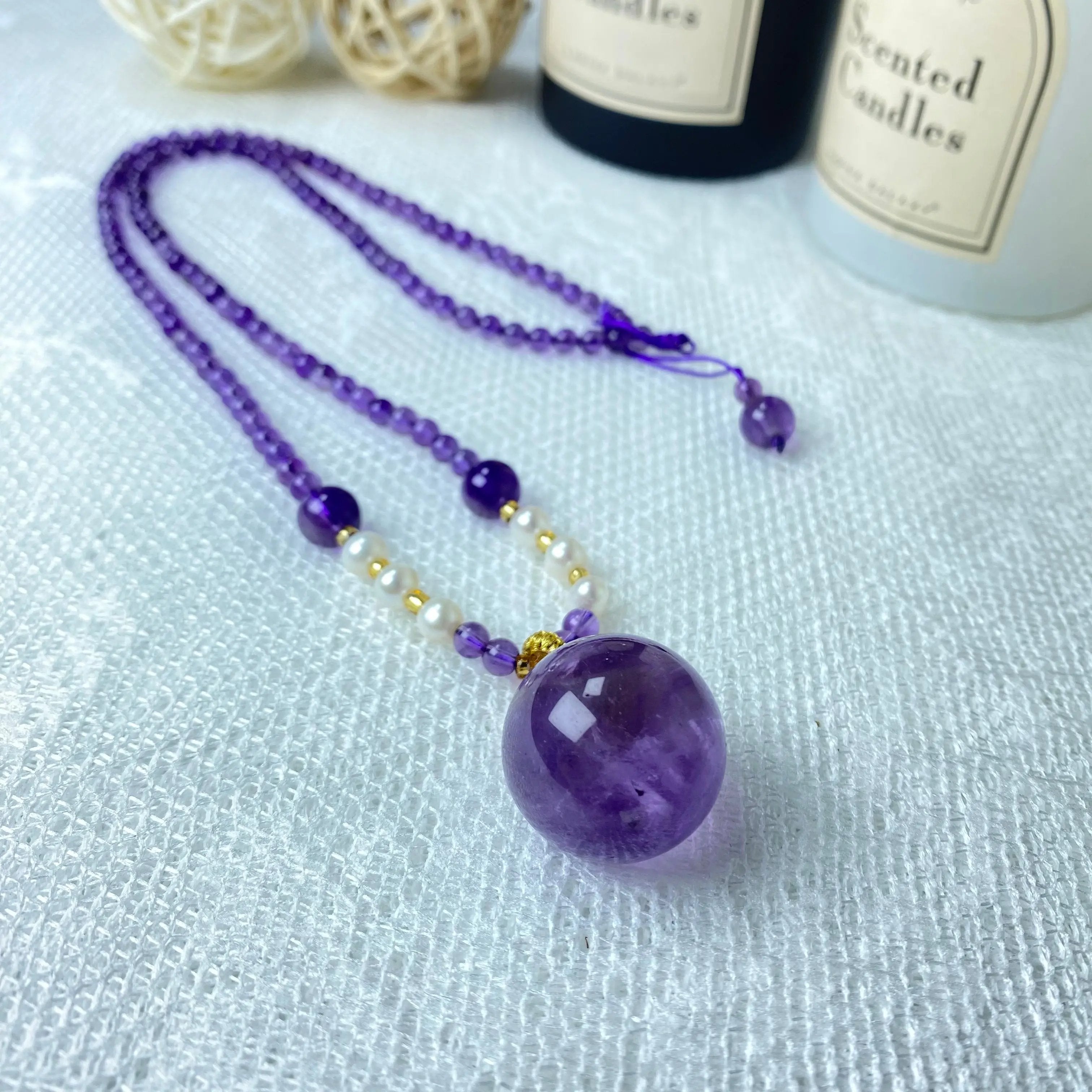 Natural crystal Deep violet 23mm Amethyst long party adjustable necklace