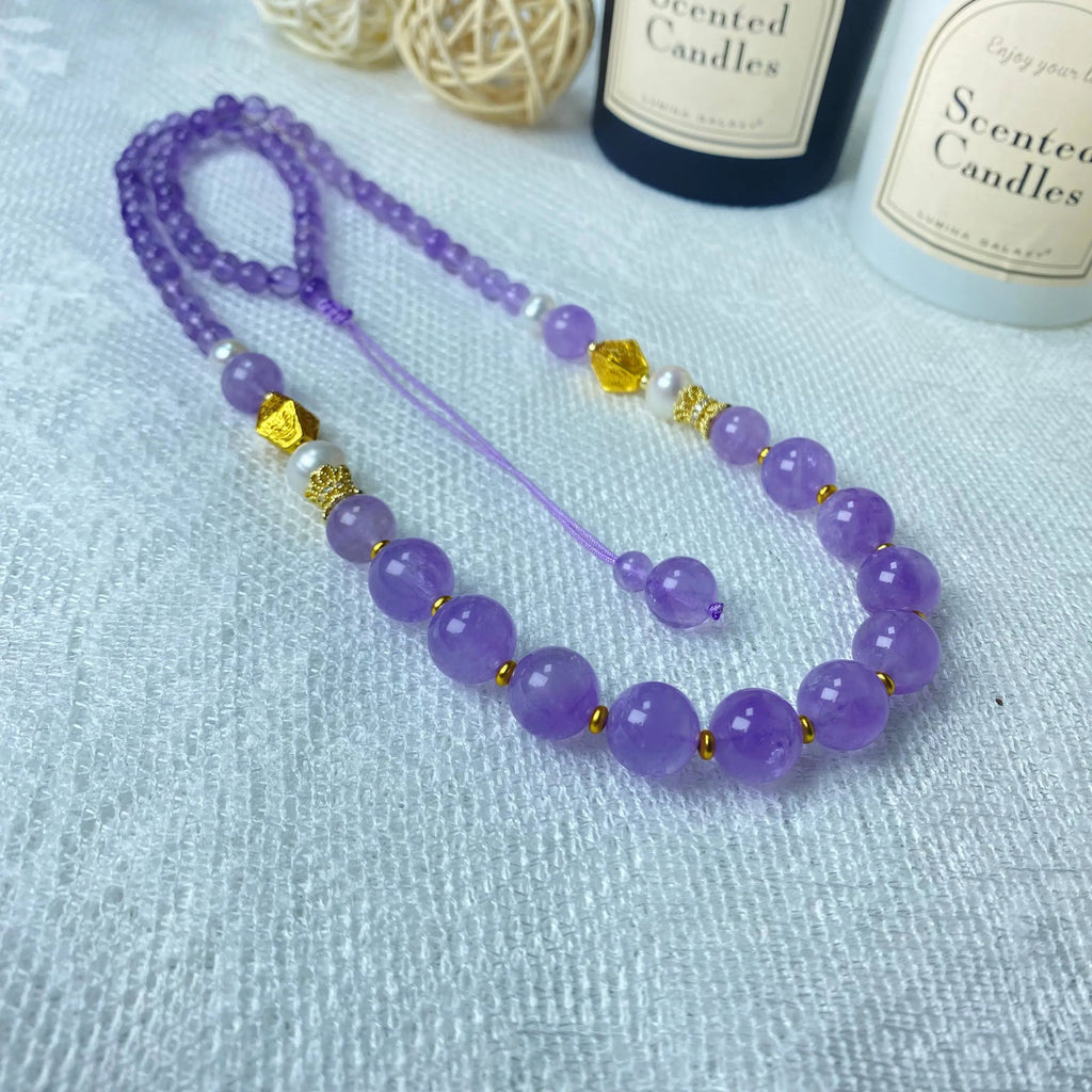 Natural Crystal  Amethyst Adjustable 10-12mm Necklace Golden Bloom Set