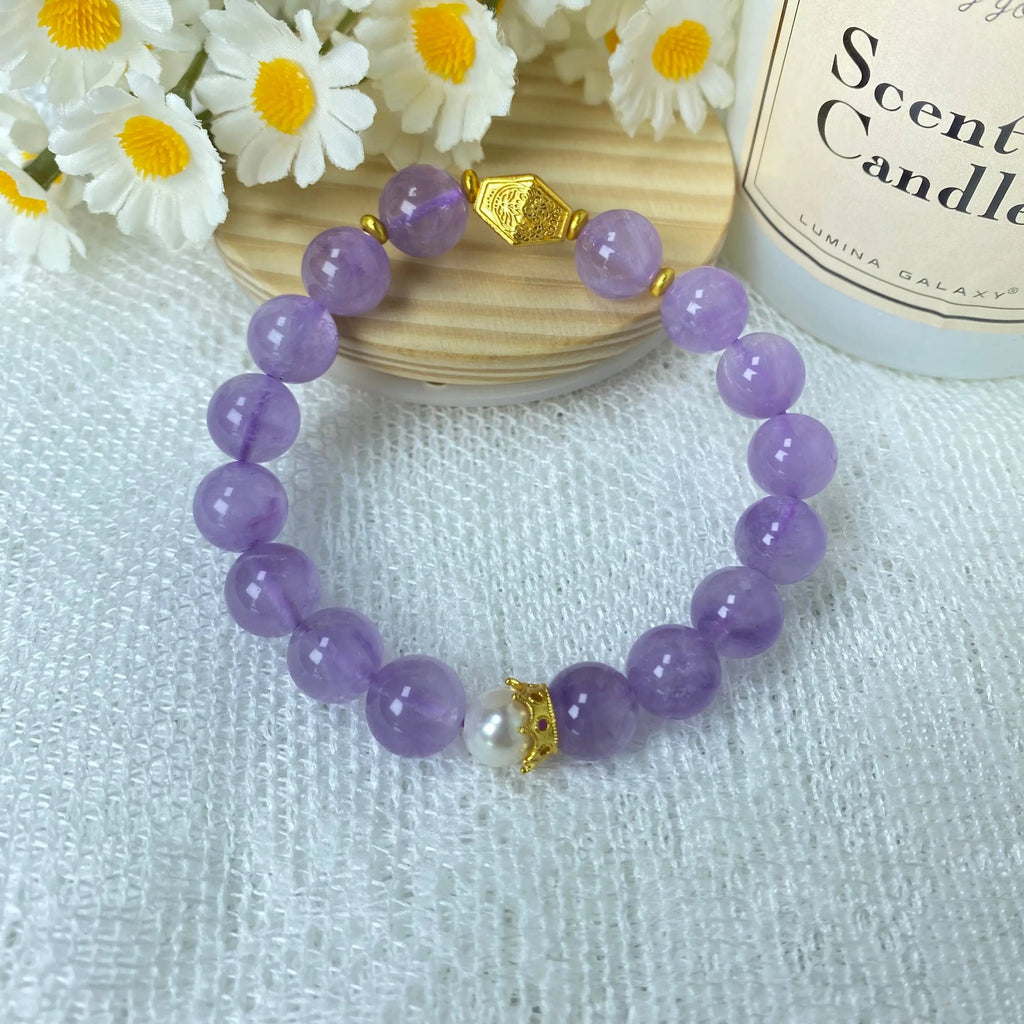 Natural Crystal  Amethyst Adjustable 10-12mm Necklace Golden Bloom Set